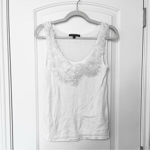 White Fabric Floral Collar Tank ADRIENNE VITTADINI Small